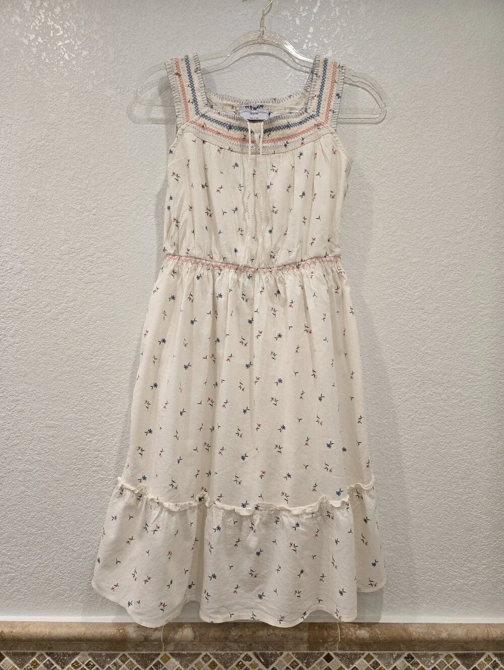Old Navy cinched-waist dress ditsy floral embroidered Square Neckline XL 14-16 - Picture 2 of 6